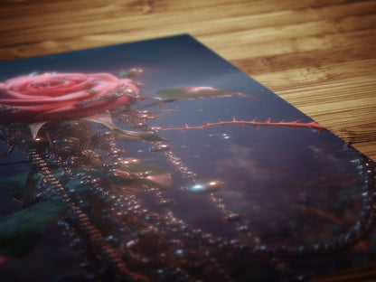 Enchanted Pink Rose Garden Print, Gothic Floral Wall Art, Dark Cottagecore Romantic Poster, Whimsigoth Decor, Dark Academia Home Interiors