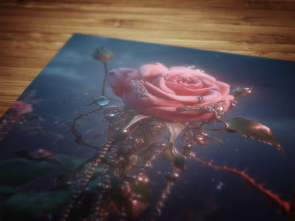 Enchanted Pink Rose Garden Print, Gothic Floral Wall Art, Dark Cottagecore Romantic Poster, Whimsigoth Decor, Dark Academia Home Interiors