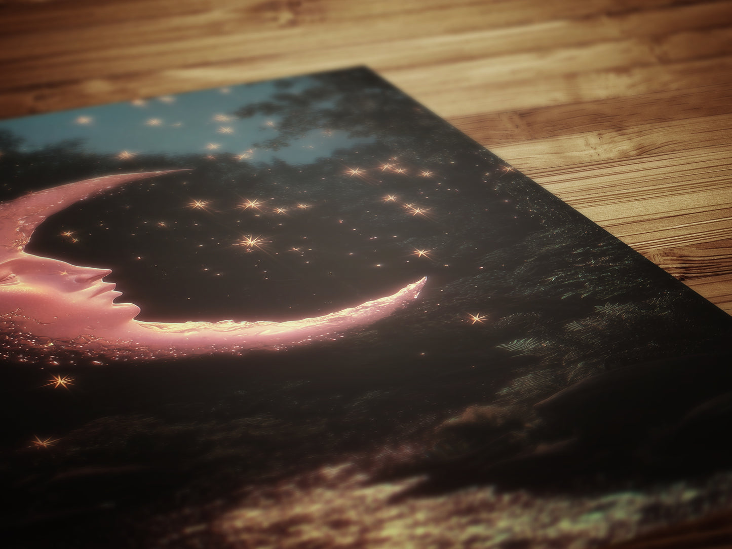 Crescent Moon Face Art Print, Whimsical Dreamcore Night Sky Wall Decor, Cottagecore Celestial Poster, Mystical Moon Artwork