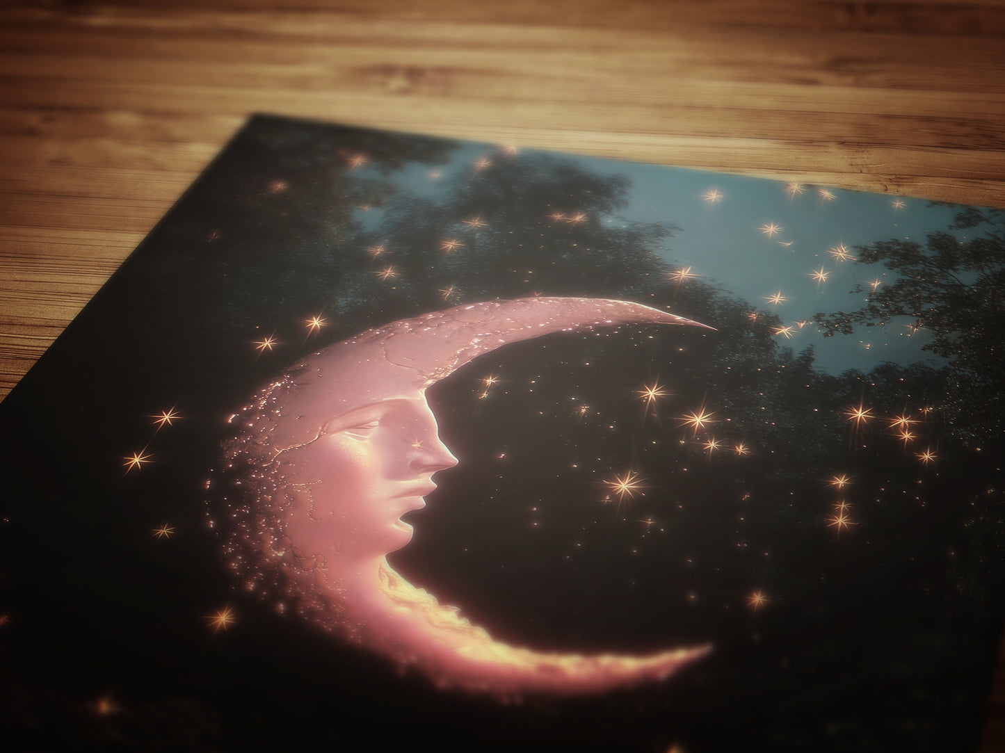 Crescent Moon Face Art Print, Whimsical Dreamcore Night Sky Wall Decor, Cottagecore Celestial Poster, Mystical Moon Artwork