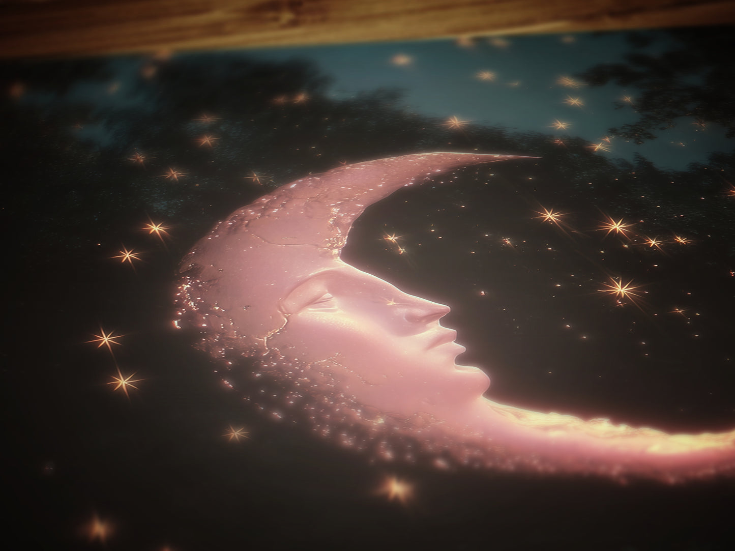 Crescent Moon Face Art Print, Whimsical Dreamcore Night Sky Wall Decor, Cottagecore Celestial Poster, Mystical Moon Artwork