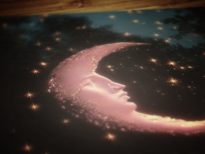 Crescent Moon Face Art Print, Whimsical Dreamcore Night Sky Wall Decor, Cottagecore Celestial Poster, Mystical Moon Artwork