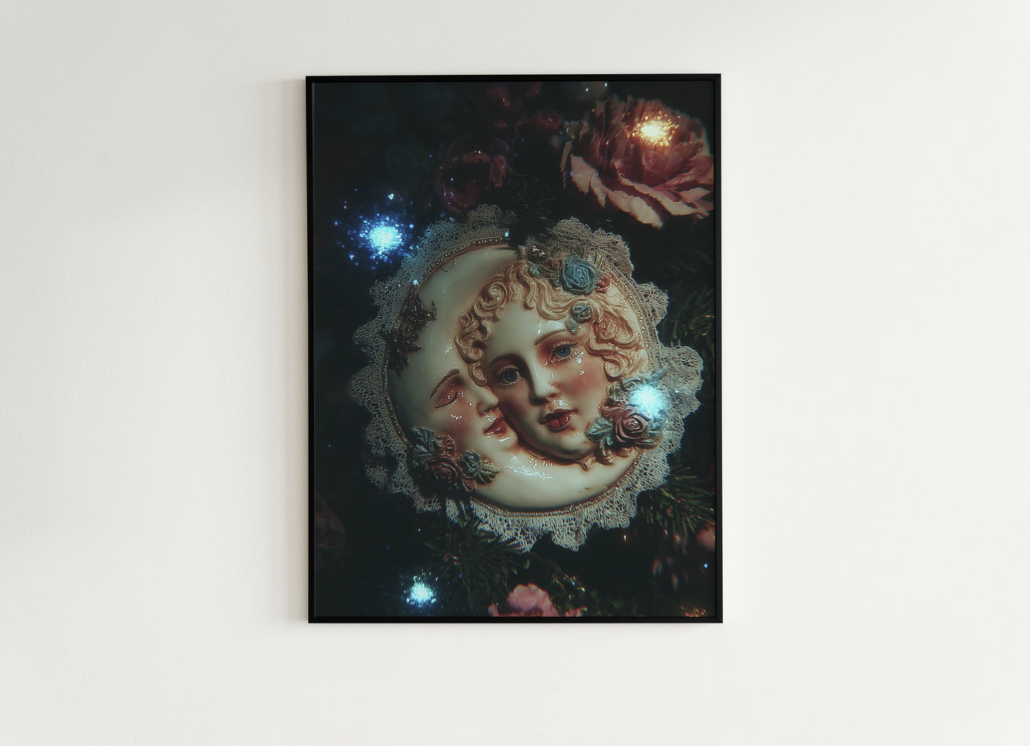 Whimsical Sun And Crescent Moon Print, 90s Whimsigoth Decor, Celestial Magical Home Decor, Sun Moon Poster, Cosy Witchy Print