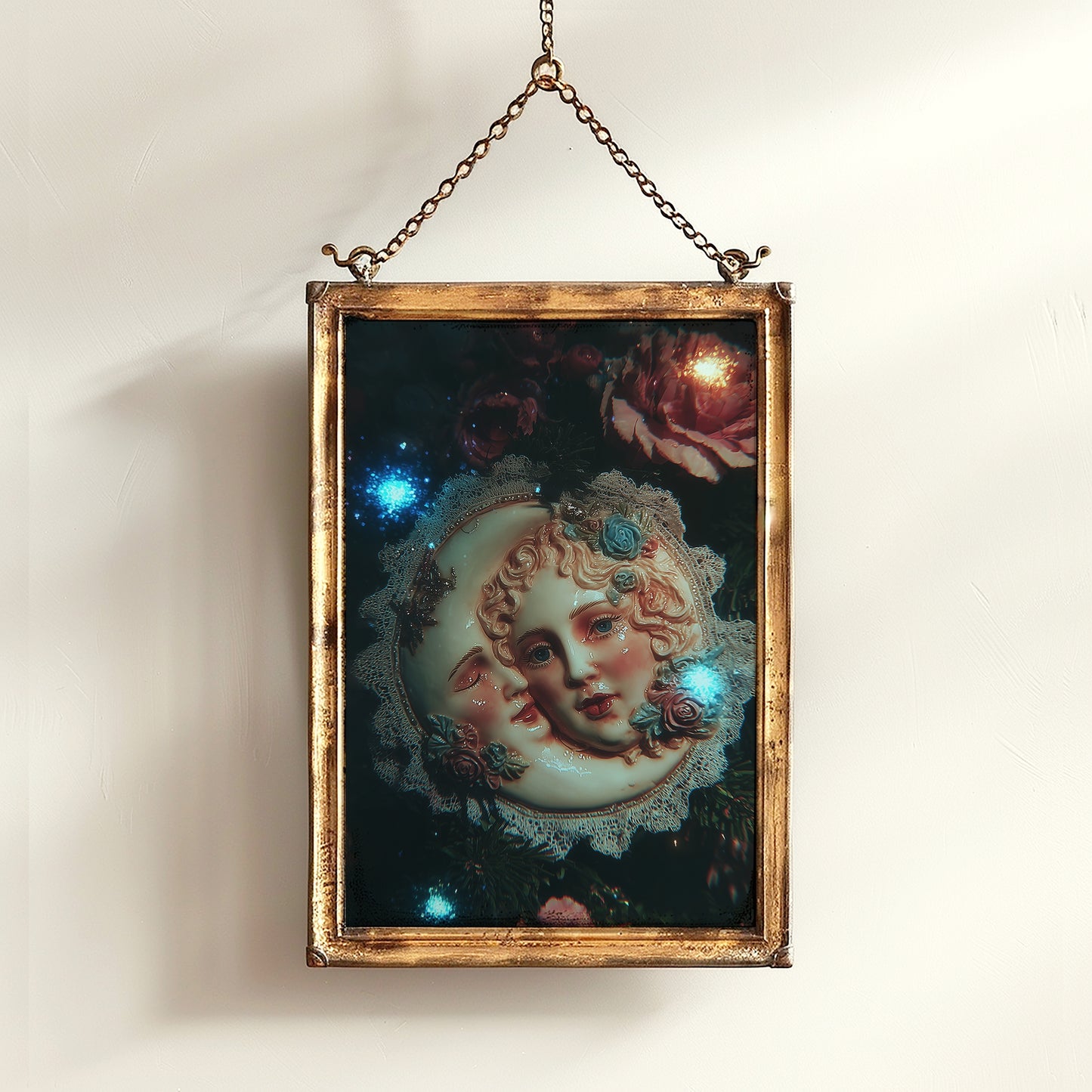 Whimsical Sun And Crescent Moon Print, 90s Whimsigoth Decor, Celestial Magical Home Decor, Sun Moon Poster, Cosy Witchy Print