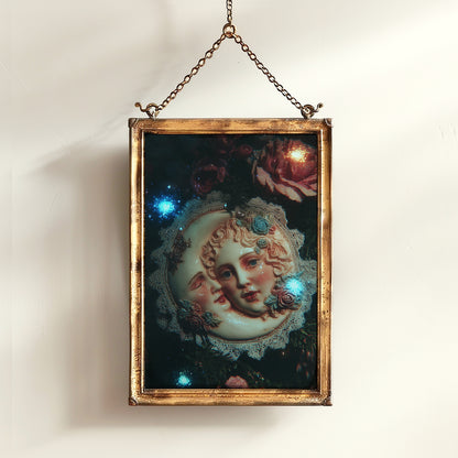 Whimsical Sun And Crescent Moon Print, 90s Whimsigoth Decor, Celestial Magical Home Decor, Sun Moon Poster, Cosy Witchy Print