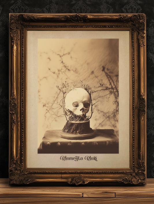 Memento Mori Art Print, Vintage Skull Wall Art, Vanitas Skull and Flowers Poster, Gothic Home Decor, Victorian Botanical Macarbre Postcard