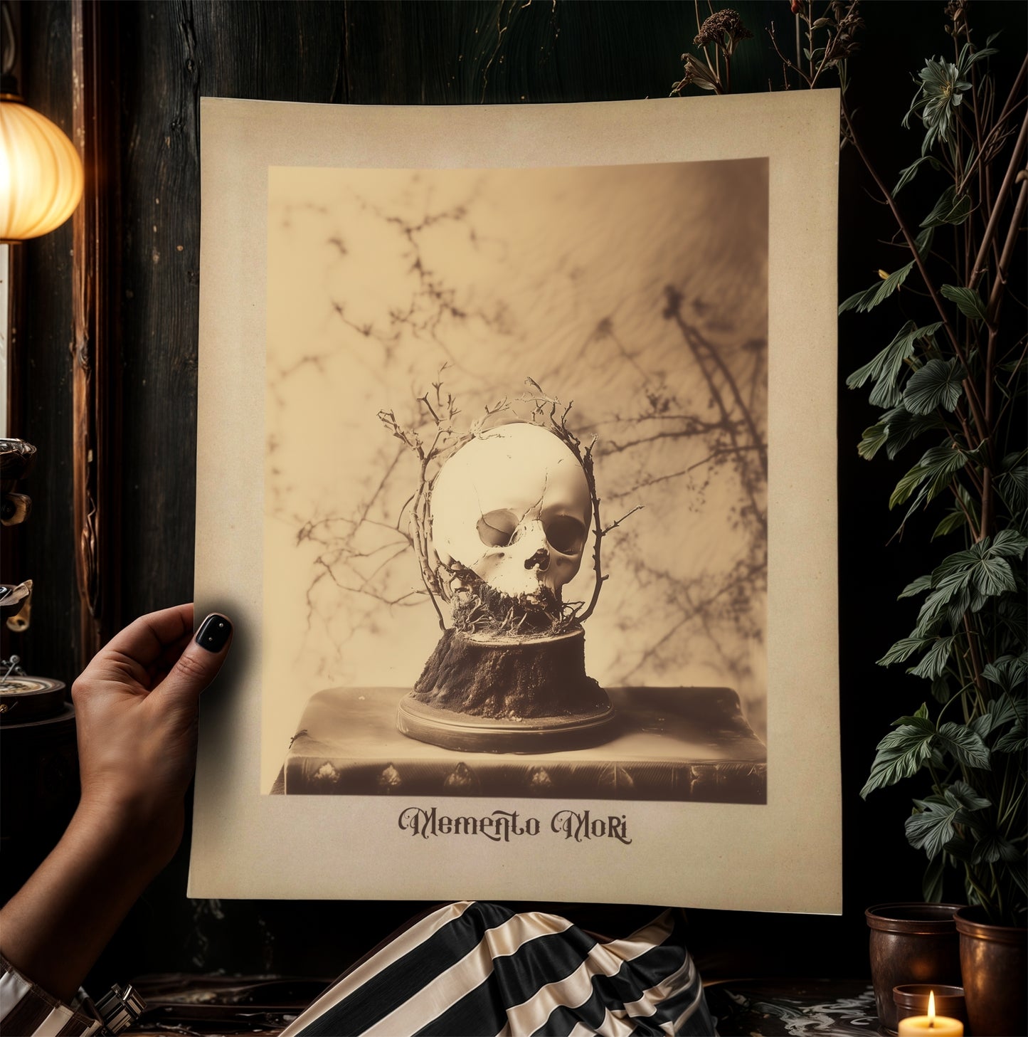 Memento Mori Art Print, Vintage Skull Wall Art, Vanitas Skull and Flowers Poster, Gothic Home Decor, Victorian Botanical Macarbre Postcard