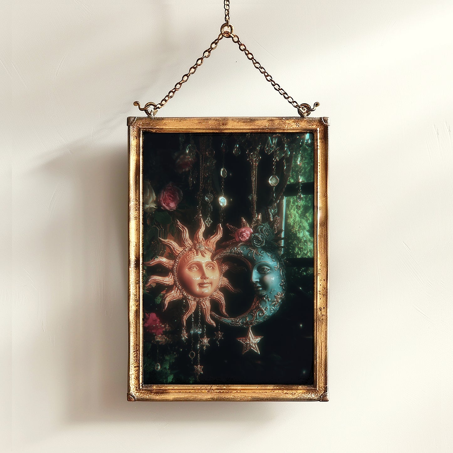 Whimsical Sun And Moon Print, 90s Whimsigoth Decor, Celestial Magical Home Decor, Sun Moon Poster, Cosy Witchy Print