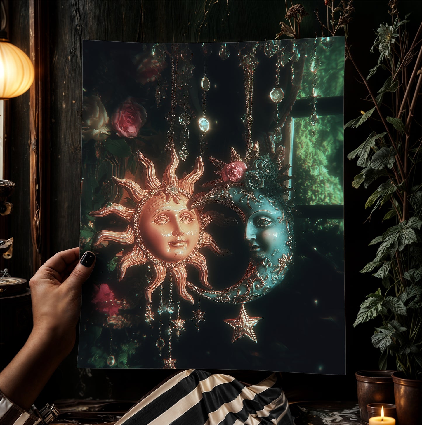 Whimsical Sun And Moon Print, 90s Whimsigoth Decor, Celestial Magical Home Decor, Sun Moon Poster, Cosy Witchy Print