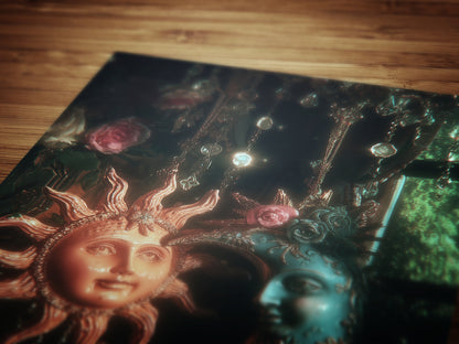 Whimsical Sun And Moon Print, 90s Whimsigoth Decor, Celestial Magical Home Decor, Sun Moon Poster, Cosy Witchy Print