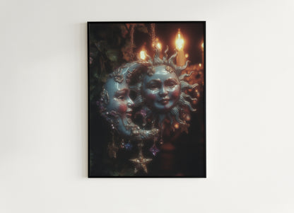 Dark Whimsical Sun And Moon Print
