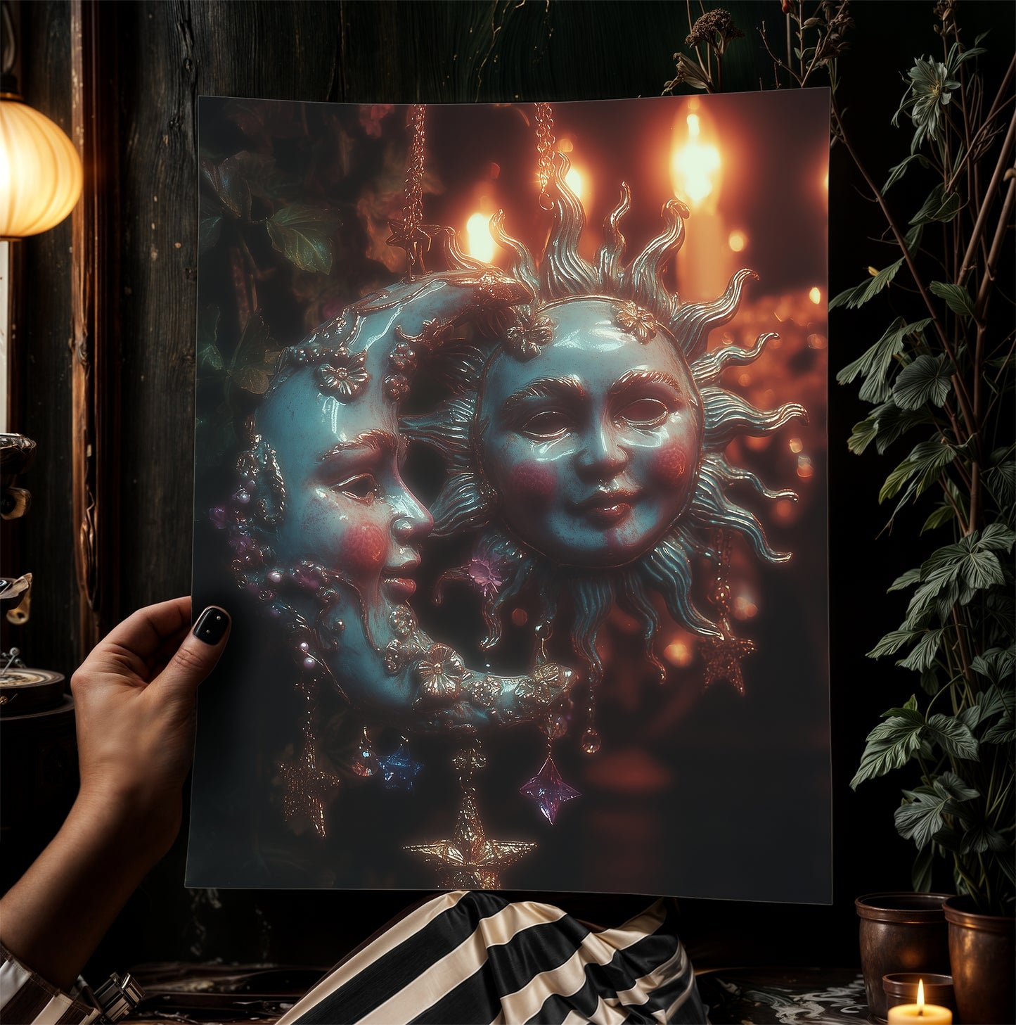 Dark Whimsical Sun And Moon Print