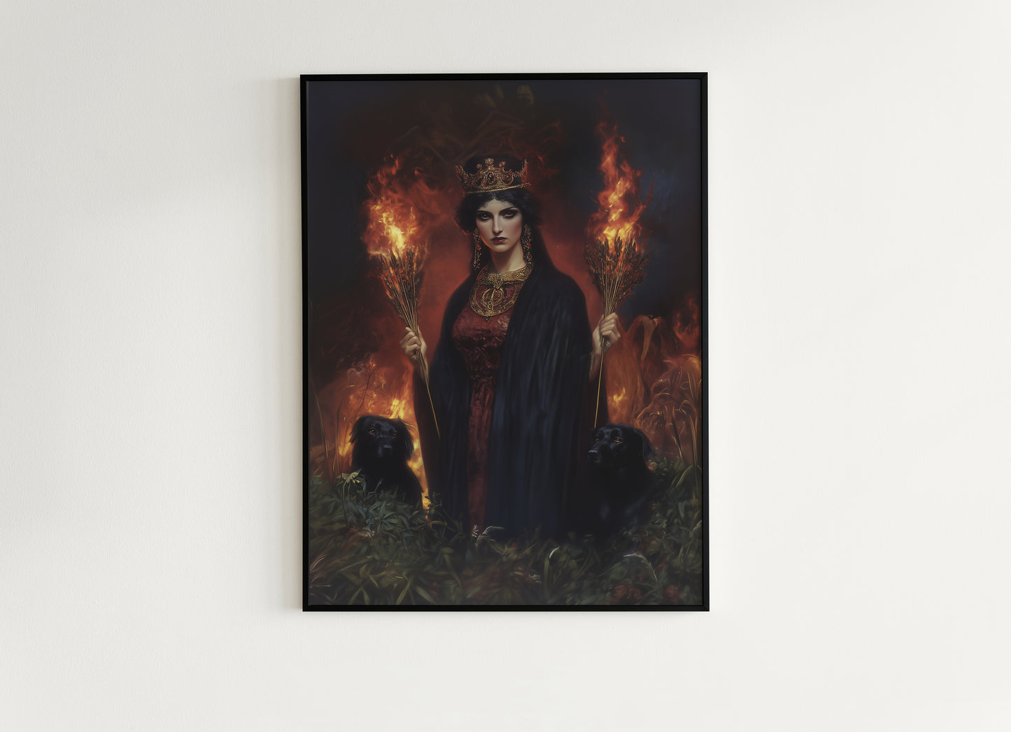 Hecate Greek Mythology Poster, Triple Moon Greek Goddess Print, Whimsigoth Decor Hekate Goddess Wall art, Witchy Dark Academia Print