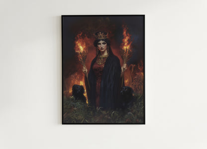 Hecate Greek Mythology Poster, Triple Moon Greek Goddess Print, Whimsigoth Decor Hekate Goddess Wall art, Witchy Dark Academia Print