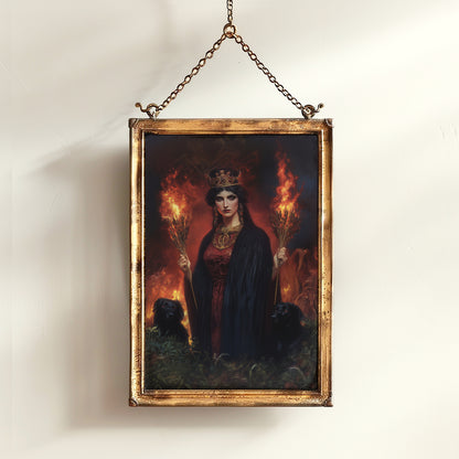 Hecate Greek Mythology Poster, Triple Moon Greek Goddess Print, Whimsigoth Decor Hekate Goddess Wall art, Witchy Dark Academia Print