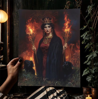 Hecate Greek Mythology Poster, Triple Moon Greek Goddess Print, Whimsigoth Decor Hekate Goddess Wall art, Witchy Dark Academia Print