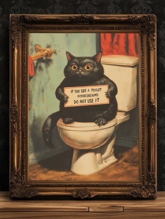 Funny Cat Bathroom Print, Quirky Weirdcore Cat Lovers Gift, Whimsigoth Wall Art, Vintage Style Funny Toilet Poster