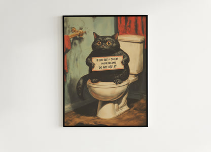Funny Cat Bathroom Print, Quirky Weirdcore Cat Lovers Gift, Whimsigoth Wall Art, Vintage Style Funny Toilet Poster