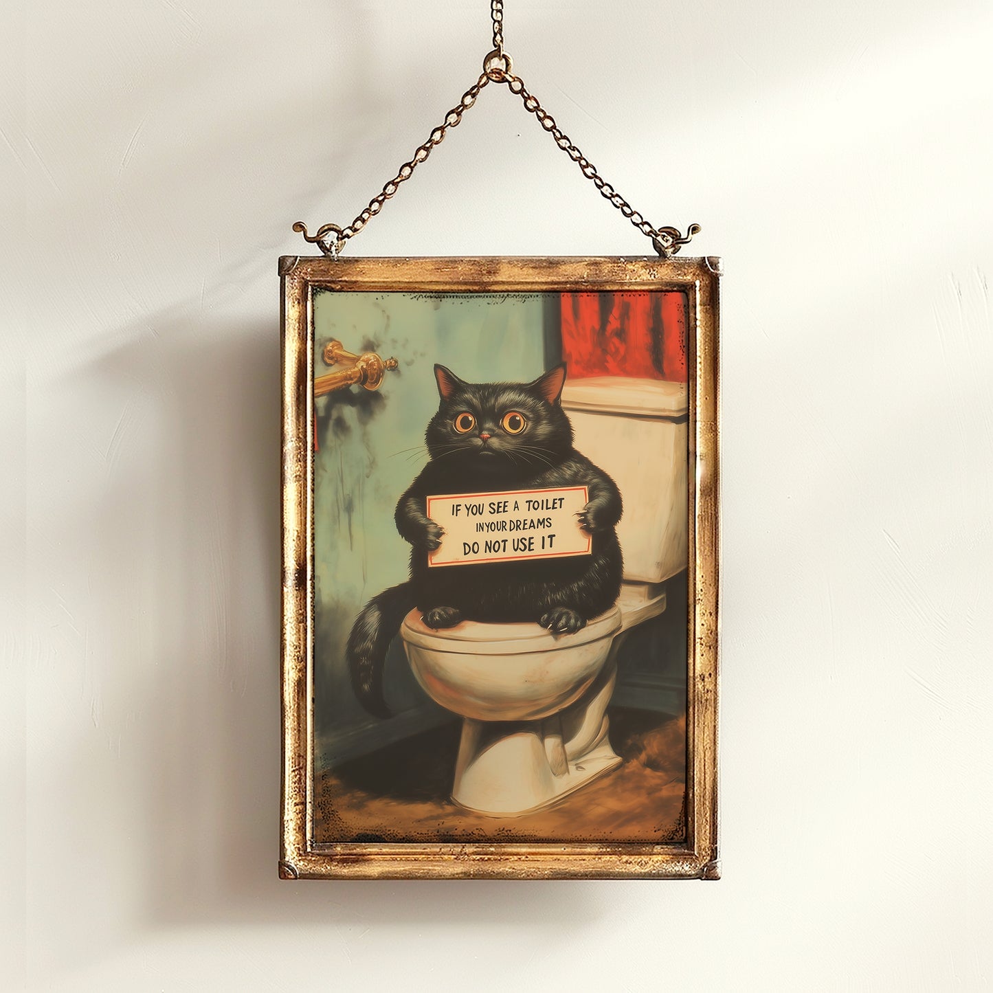 Funny Cat Bathroom Print, Quirky Weirdcore Cat Lovers Gift, Whimsigoth Wall Art, Vintage Style Funny Toilet Poster