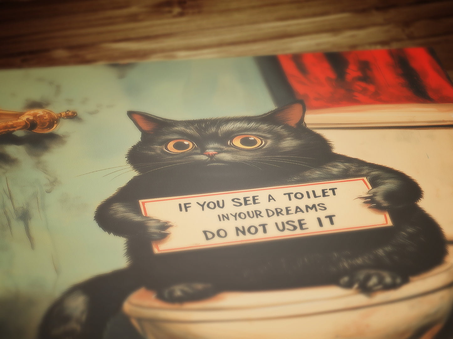 Funny Cat Bathroom Print, Quirky Weirdcore Cat Lovers Gift, Whimsigoth Wall Art, Vintage Style Funny Toilet Poster