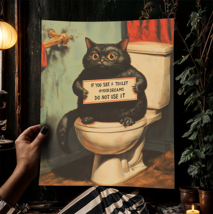 Funny Cat Bathroom Print, Quirky Weirdcore Cat Lovers Gift, Whimsigoth Wall Art, Vintage Style Funny Toilet Poster