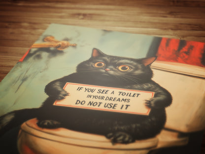 Funny Cat Bathroom Print, Quirky Weirdcore Cat Lovers Gift, Whimsigoth Wall Art, Vintage Style Funny Toilet Poster