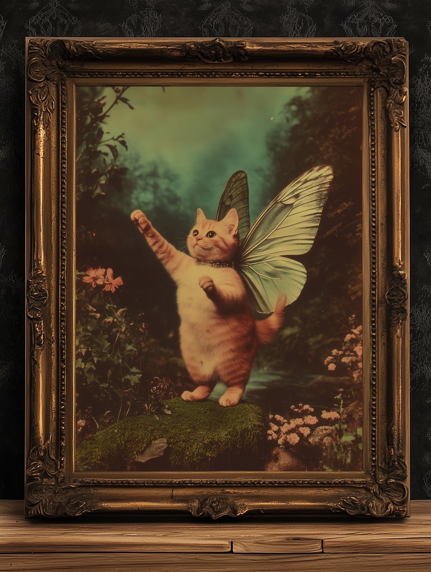 Whimsical Catterfly Wall Art Print, Vintage Orange Cat Butterfly Poster, Whimsigoth Decor, Funny Quirky Wall Decor, Cat Lovers Gift