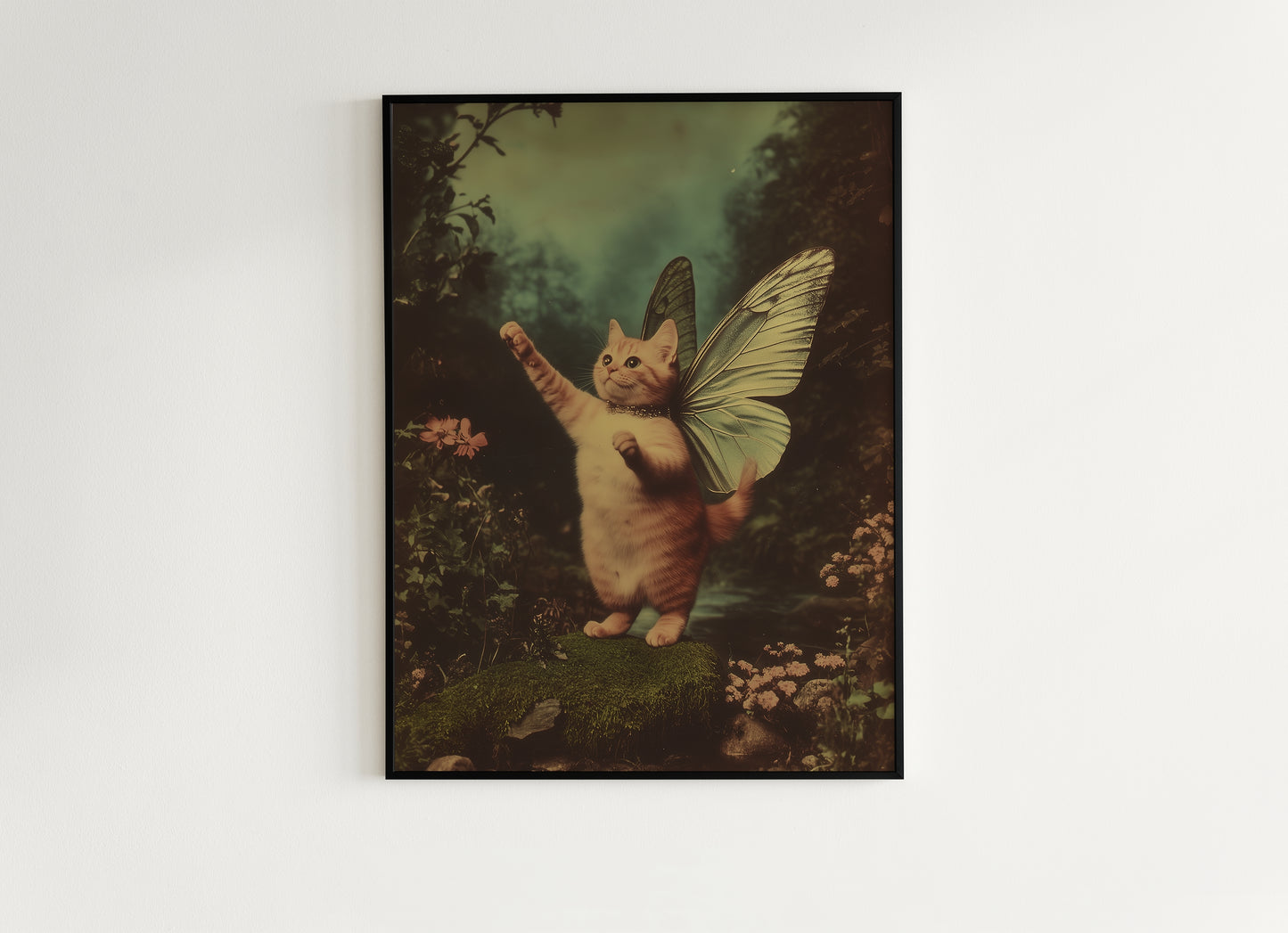 Whimsical Catterfly Wall Art Print, Vintage Orange Cat Butterfly Poster, Whimsigoth Decor, Funny Quirky Wall Decor, Cat Lovers Gift