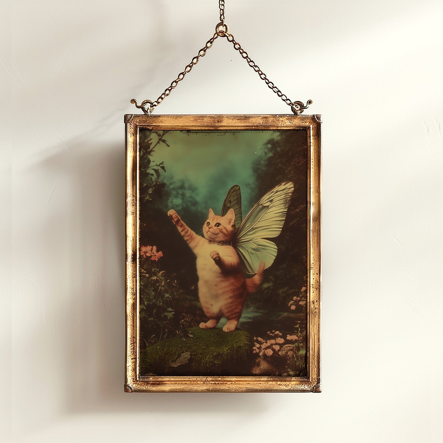 Whimsical Catterfly Wall Art Print, Vintage Orange Cat Butterfly Poster, Whimsigoth Decor, Funny Quirky Wall Decor, Cat Lovers Gift