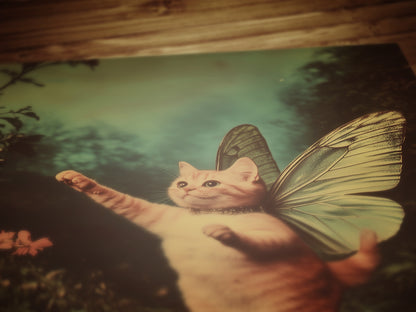 Whimsical Catterfly Wall Art Print, Vintage Orange Cat Butterfly Poster, Whimsigoth Decor, Funny Quirky Wall Decor, Cat Lovers Gift