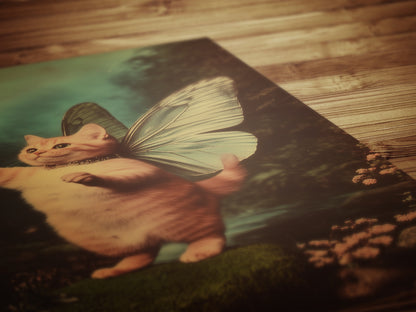 Whimsical Catterfly Wall Art Print, Vintage Orange Cat Butterfly Poster, Whimsigoth Decor, Funny Quirky Wall Decor, Cat Lovers Gift