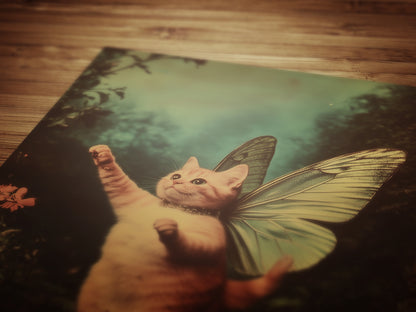 Whimsical Catterfly Wall Art Print, Vintage Orange Cat Butterfly Poster, Whimsigoth Decor, Funny Quirky Wall Decor, Cat Lovers Gift