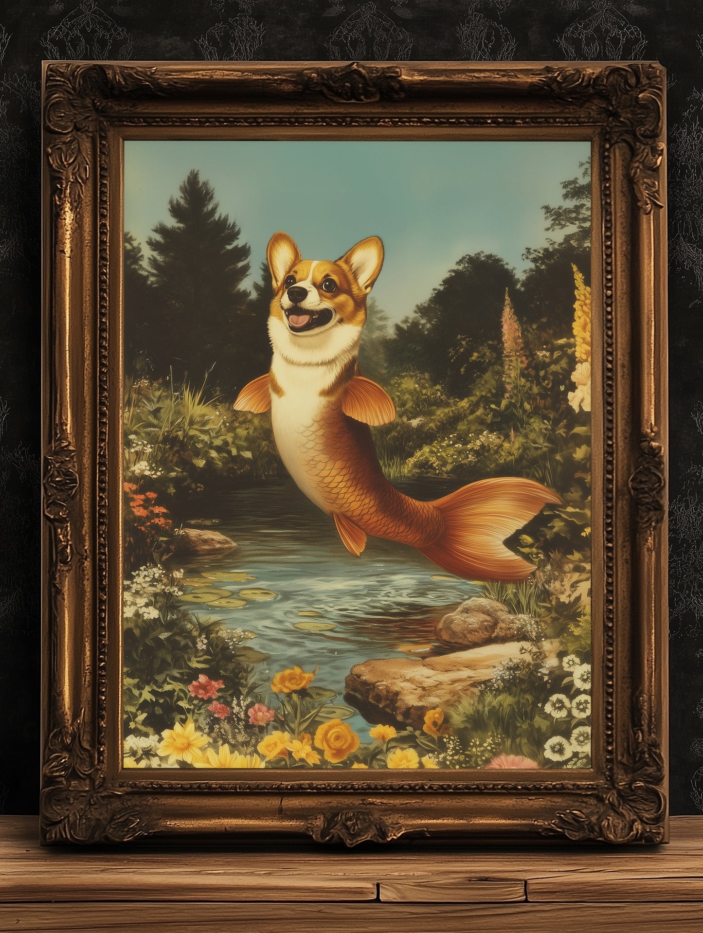 Funny Corgi Mermaid Wall Art Print