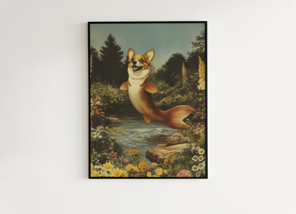 Funny Corgi Mermaid Wall Art Print