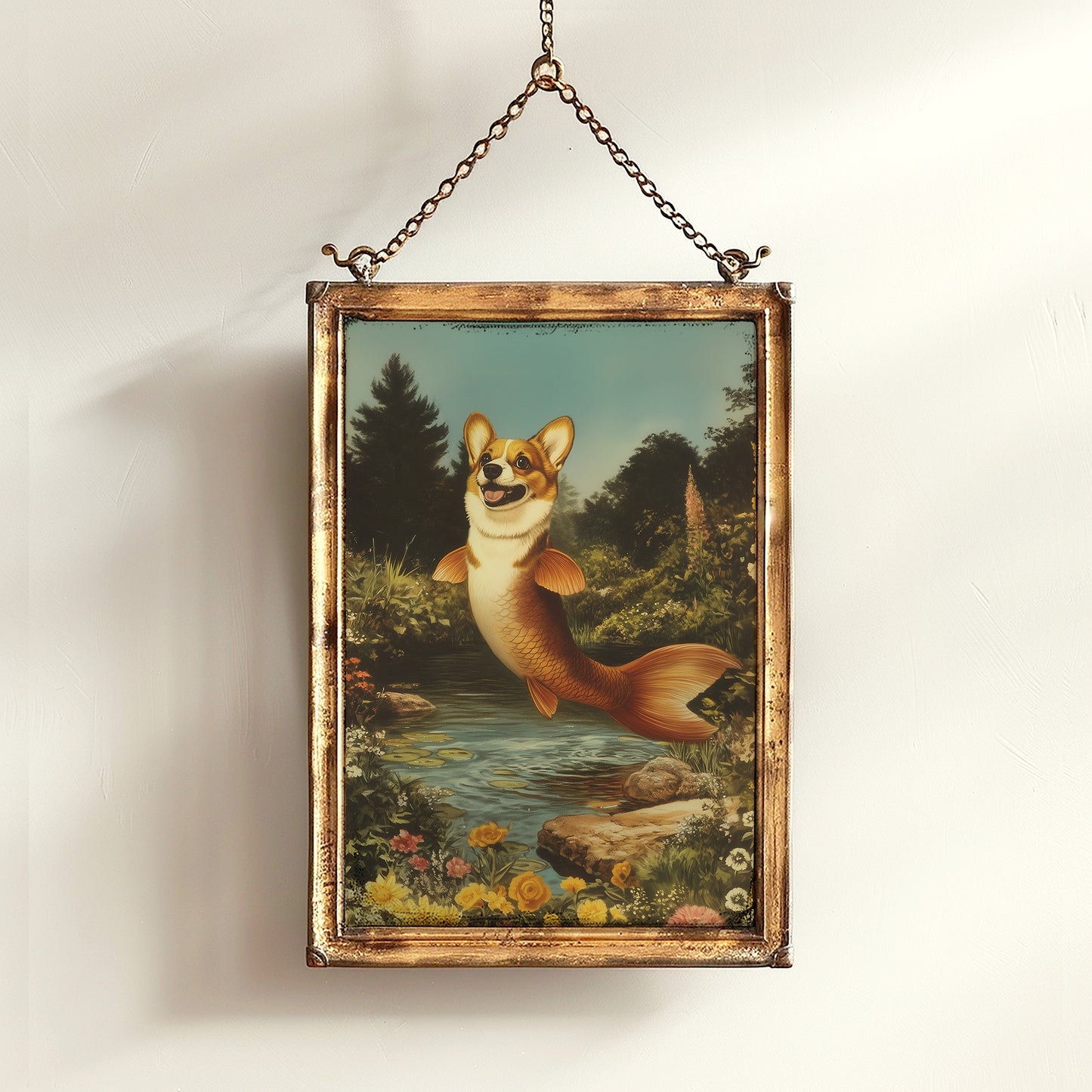 Funny Corgi Mermaid Wall Art Print