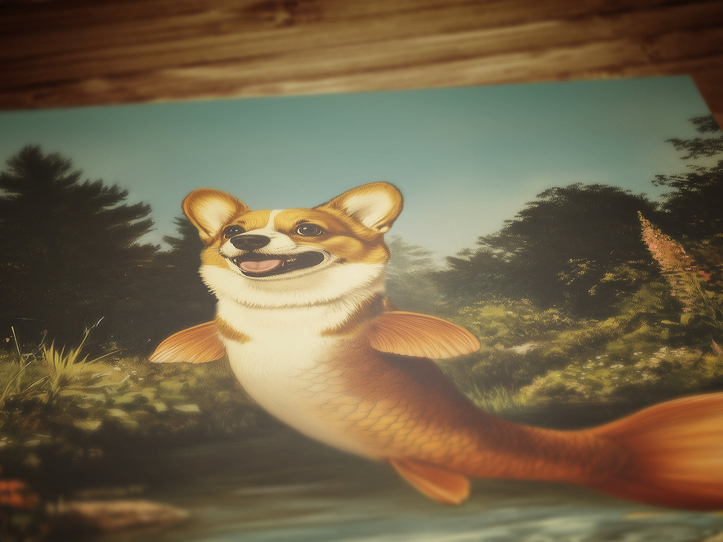 Funny Corgi Mermaid Wall Art Print