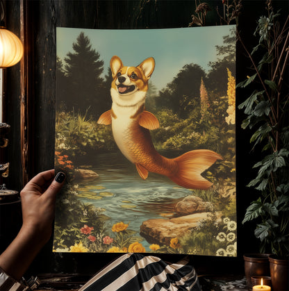 Funny Corgi Mermaid Wall Art Print
