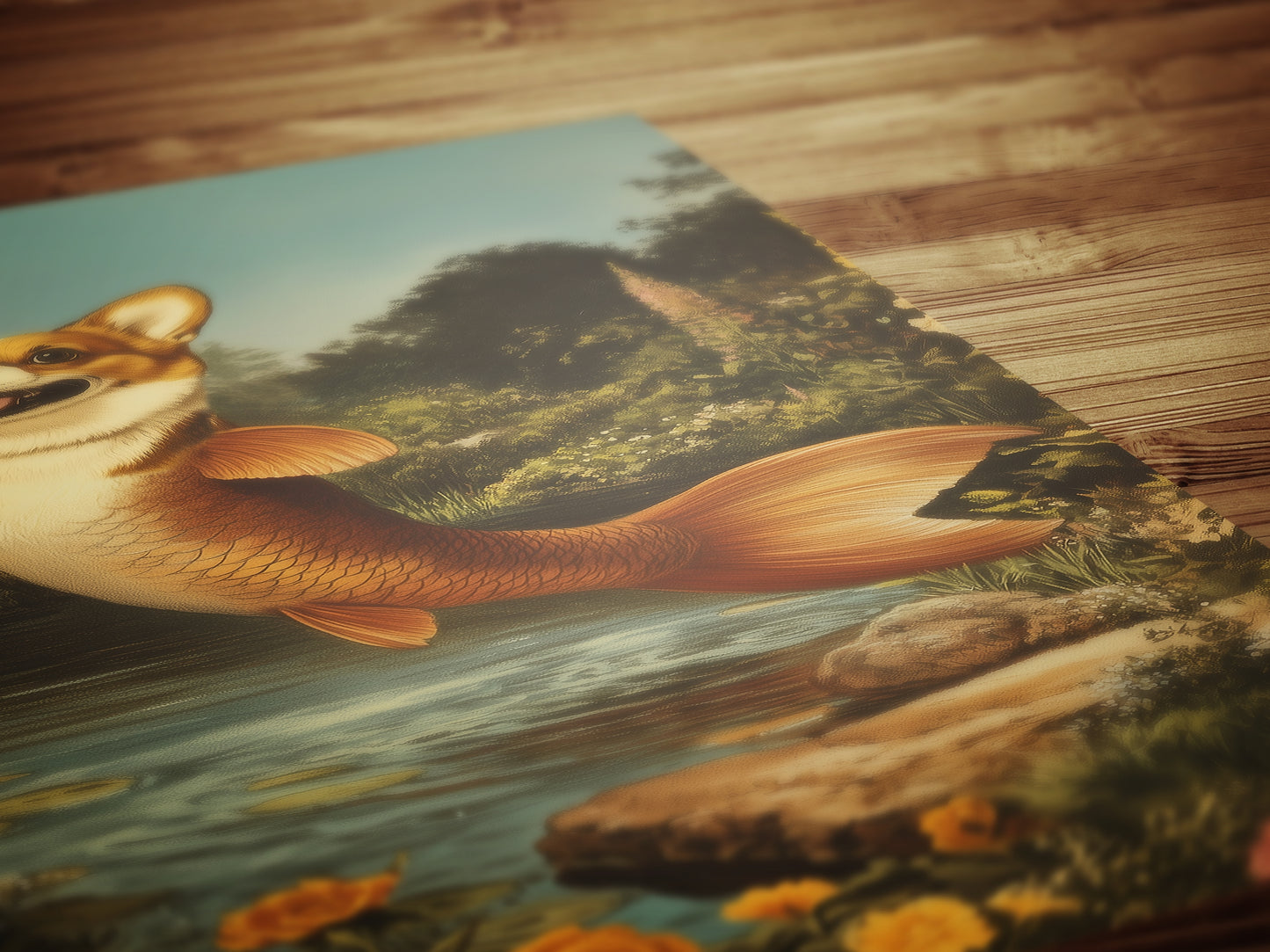 Funny Corgi Mermaid Wall Art Print