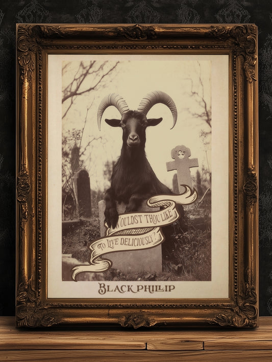 Black Phillip Wall Art, Black Goat Print, Occult Art, Dark Moody Prints, Cottagecore, Witchy Room Decor, Wiccan, Goth Art, Gothic Gift