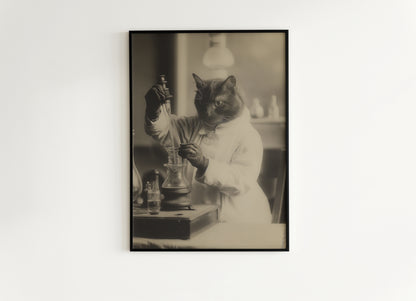 Marie Cat Curie, Gothic Vintage photograph, Whimisigoth Cute Cat Scientist, Poster Art Print, Occult Poster, Retro Weird Stuff Art Gift