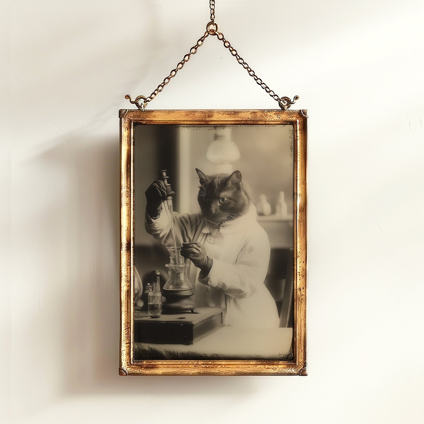 Marie Cat Curie, Gothic Vintage photograph, Whimisigoth Cute Cat Scientist, Poster Art Print, Occult Poster, Retro Weird Stuff Art Gift