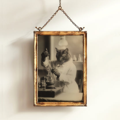 Marie Cat Curie, Gothic Vintage photograph, Whimisigoth Cute Cat Scientist, Poster Art Print, Occult Poster, Retro Weird Stuff Art Gift