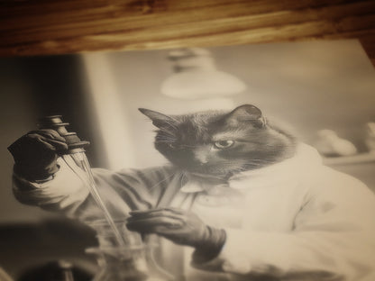 Marie Cat Curie, Gothic Vintage photograph, Whimisigoth Cute Cat Scientist, Poster Art Print, Occult Poster, Retro Weird Stuff Art Gift