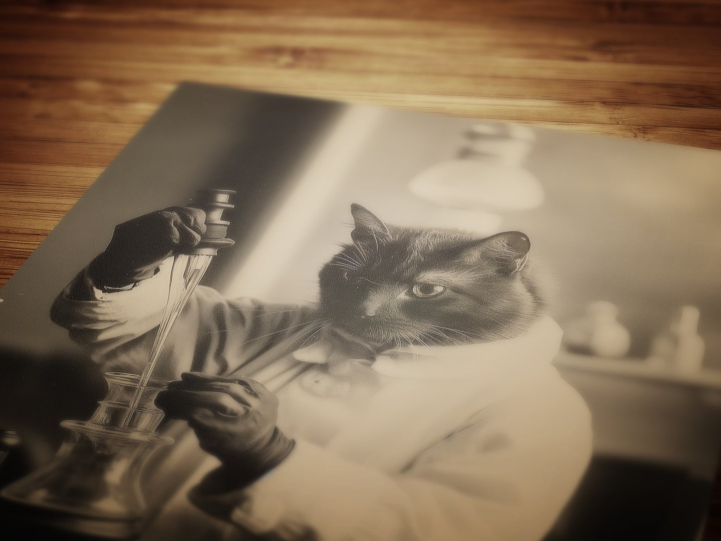 Marie Cat Curie, Gothic Vintage photograph, Whimisigoth Cute Cat Scientist, Poster Art Print, Occult Poster, Retro Weird Stuff Art Gift