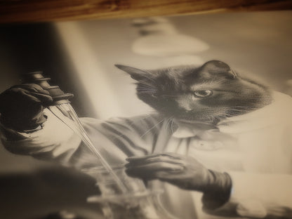 Marie Cat Curie, Gothic Vintage photograph, Whimisigoth Cute Cat Scientist, Poster Art Print, Occult Poster, Retro Weird Stuff Art Gift