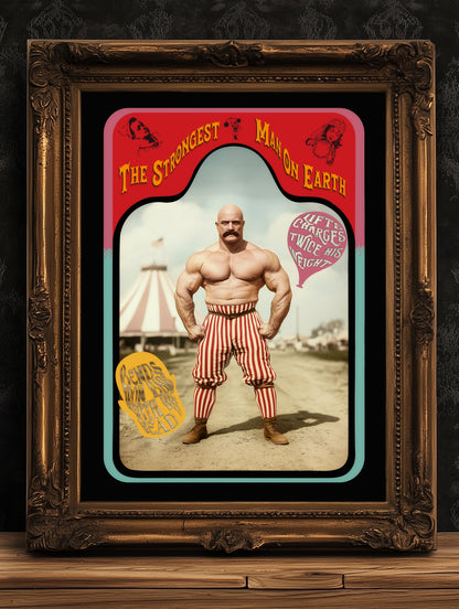 Vintage Circus Strongman, Victorian Circus Wall Art, Circus Sideshow, Freakshow, Oddities, Sideshow Print, Carnival Poster, Dark Academia