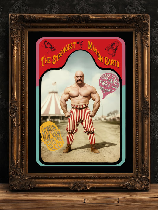 Vintage Circus Strongman, Victorian Circus Wall Art, Circus Sideshow, Freakshow, Oddities, Sideshow Print, Carnival Poster, Dark Academia