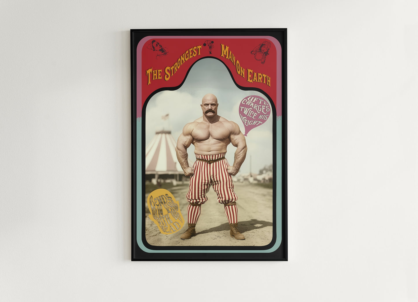 Vintage Circus Strongman, Victorian Circus Wall Art, Circus Sideshow, Freakshow, Oddities, Sideshow Print, Carnival Poster, Dark Academia