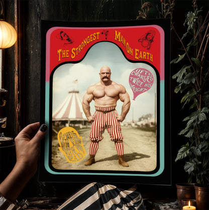 Vintage Circus Strongman, Victorian Circus Wall Art, Circus Sideshow, Freakshow, Oddities, Sideshow Print, Carnival Poster, Dark Academia