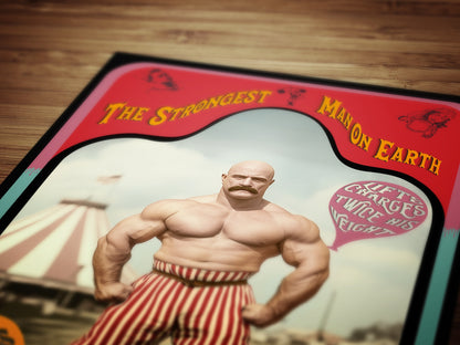Vintage Circus Strongman, Victorian Circus Wall Art, Circus Sideshow, Freakshow, Oddities, Sideshow Print, Carnival Poster, Dark Academia